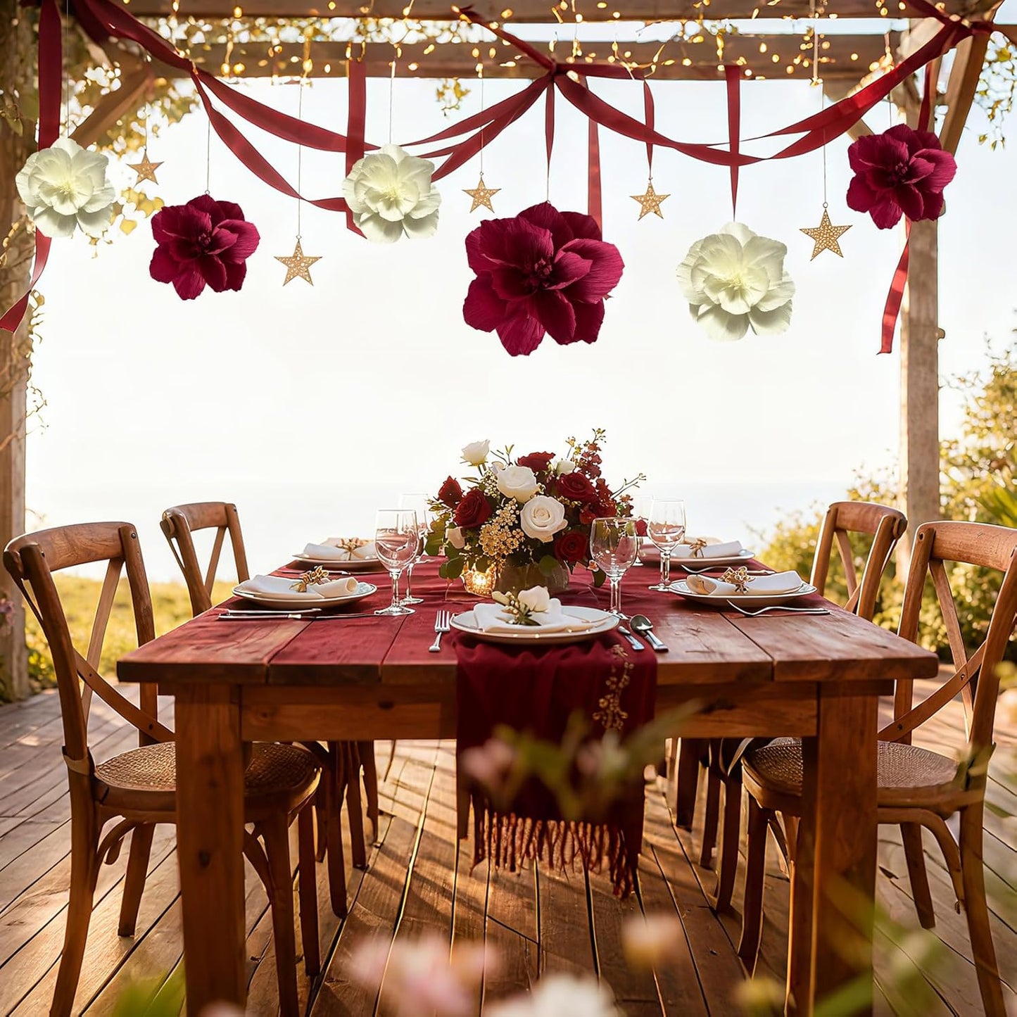 BRT Bearingshui Crepe Paper Flowers Decoration for Wall Total 9 Pcs, Artificial Flowers Backdrop for Wedding Decor Baby Bridal Shower Birthday Party, Burgundy Cream 3D Wall Flowers Decor