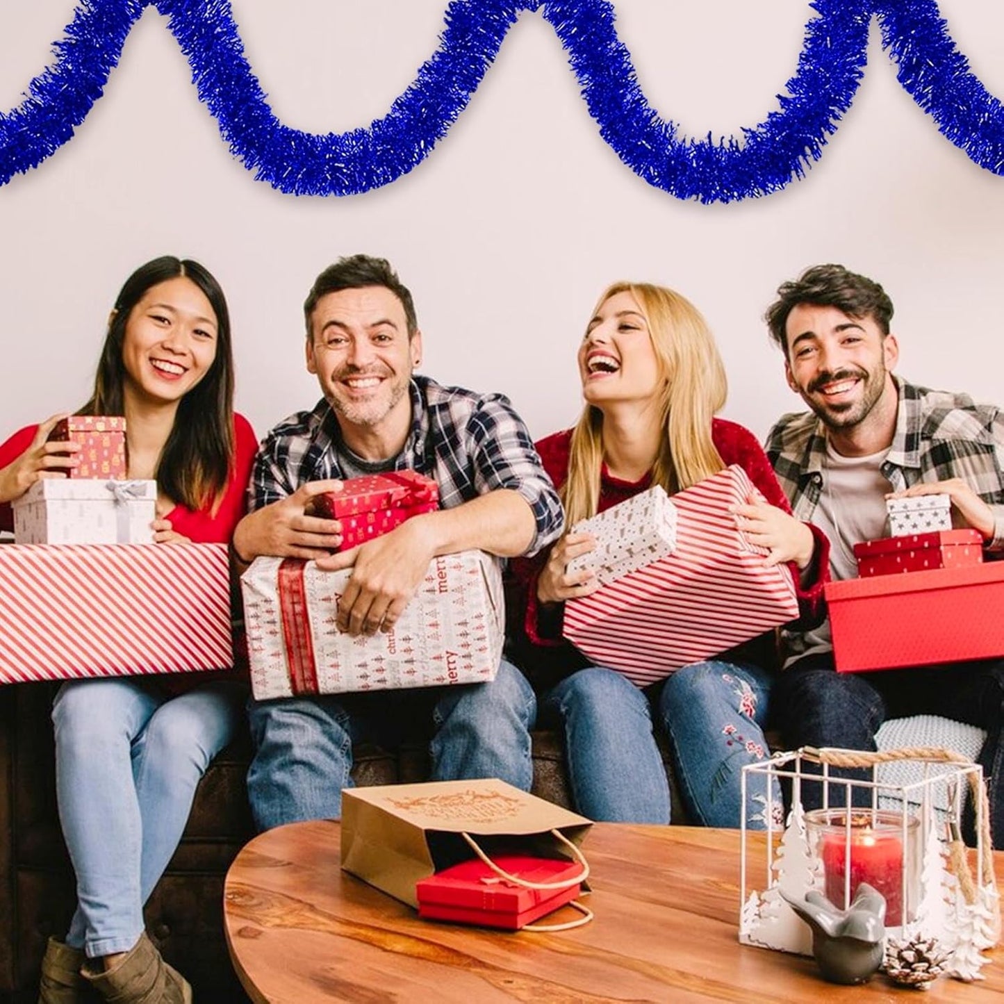 50 Feet Christmas Foil Fringe Banner Metallic Tassle Garland Metallic Backdrop Parade Floats Shiny Hanging Ceiling, Valentine's, Wedding, New Year Party Decorations(2" x 50', Blue)