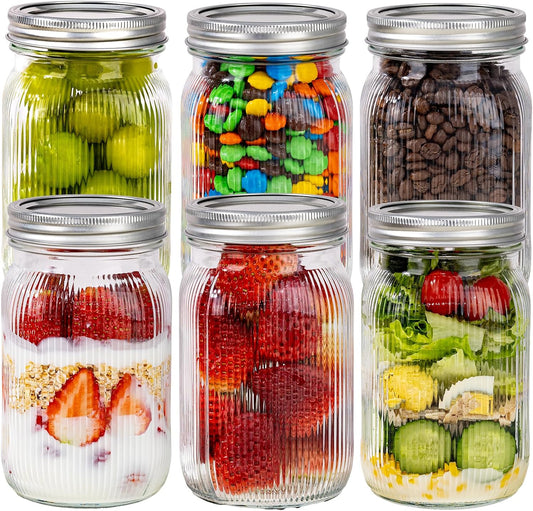 WELLIFE 6 Pcs Wide Mouth Mason Jars 32 OZ,Large Mason Jars for Food Storage, Overnight Oats,Honey,Sauces,Meal Prep,Salad,Yogurt