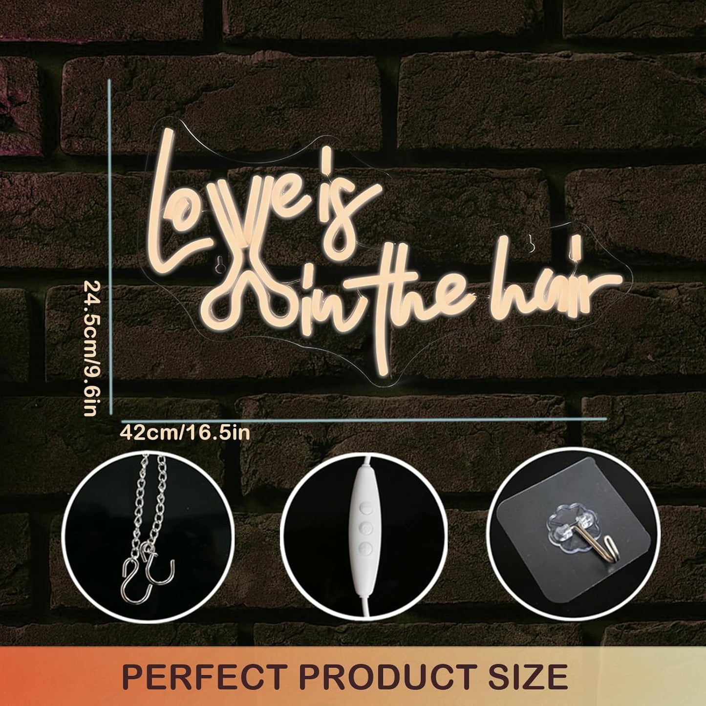 Wanxing LED Neon Sign for Wall Decor, Love is in the Hair Neon Light, USB Powered Dimmable, 5V/2A, 16.5"x 9.6" for Home, Party, Gift, Office, Bedroom, Salon