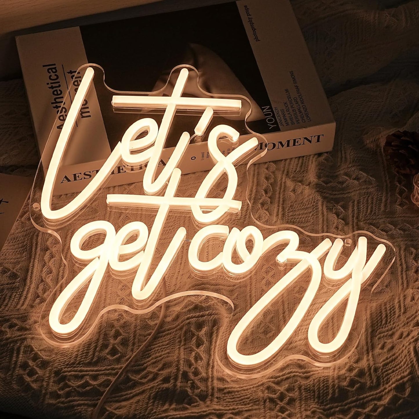 Let's Get Cozy Neon Signs, Wall Decor, Warm White Led Signs Usb Powered, Living Room Decor, Game Room Decor, For Adult Boys Girls Bedroom Restaurant Bar Hotel Party Birthday (13×12.6 in)