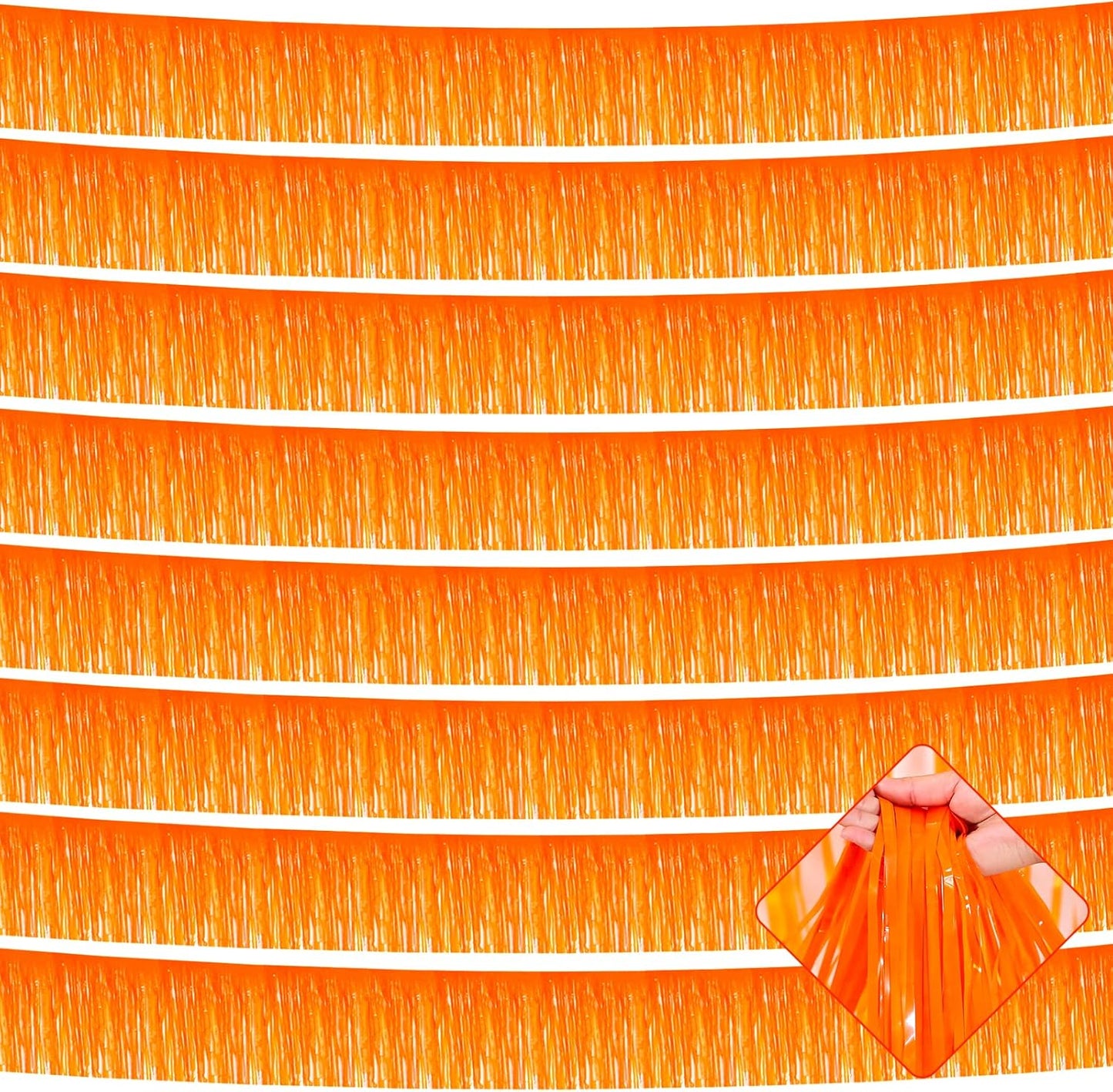 10 Pack 10 Feet Foil Fringe Garland Metallic Tinsel Streamers Banner Wall Hanging Curtain Backdrop for Parade Floats, Bachelorette, Wedding, Birthday, Halloween, Christmas Party Decorations(Orange)