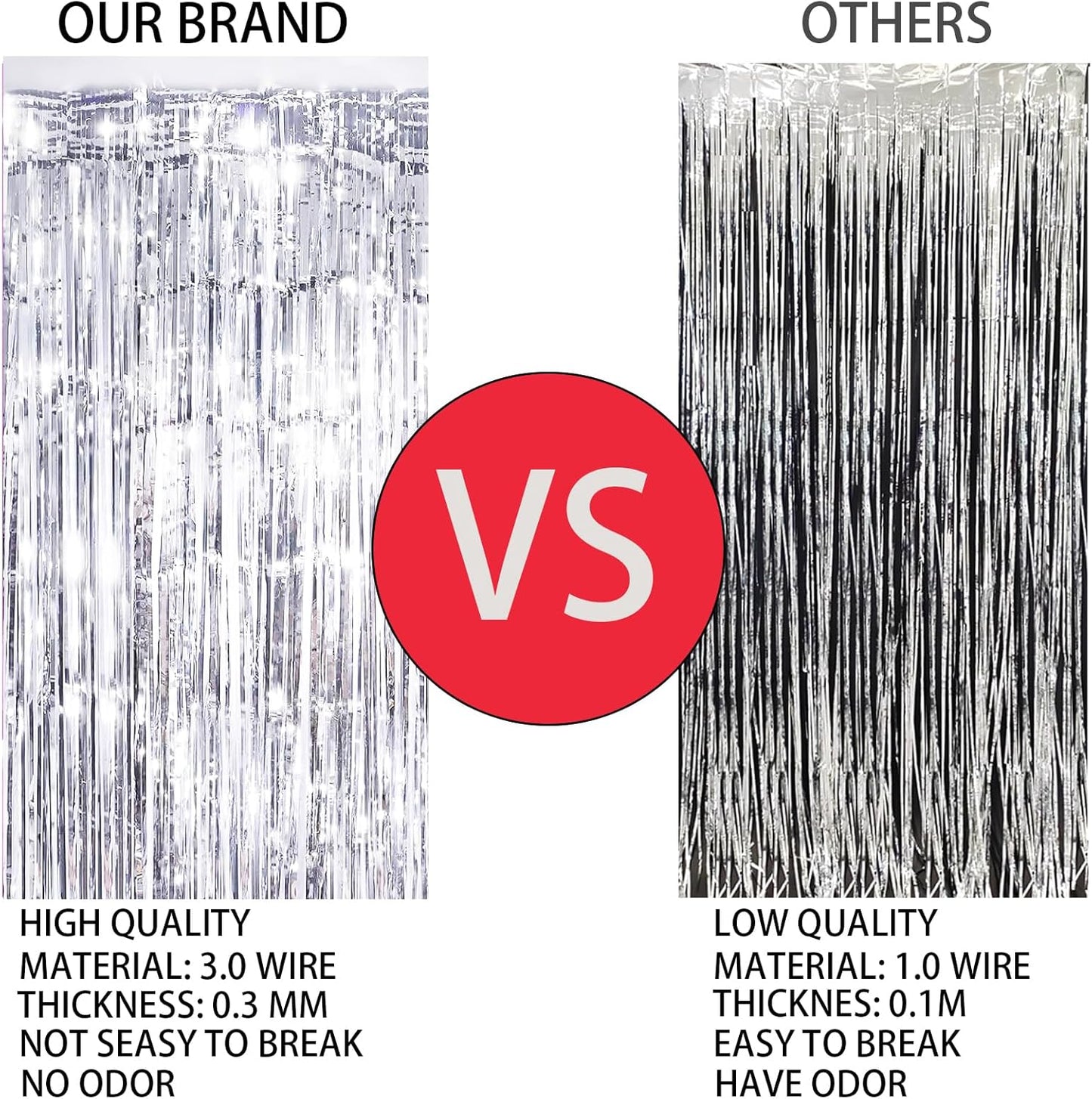 Keyali 4 Pack 3.3 * 8.3 ft Foil Curtain Metallic Tinsel Fringe Curtains Photo Booth Props Backdrop for Birthday Wedding Engagement Baby Shower Christmas Holiday Celebration Partyl,Silvery