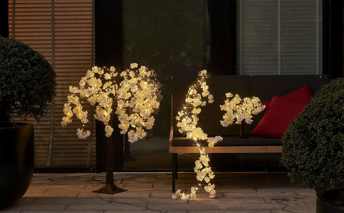 Hairui Cherry Blossom 96 LED Fairy Lights 6FT Garland, White, Battery Operated with Timer for Indoor/Outdoor Decor