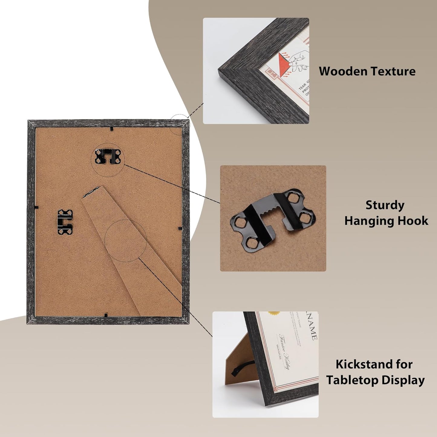 PETAFLOP Bulk 8.5 x 11 Picture Frame Set of 18, Rustic Black Document Certificate Frames for Wall Tabletop Vertically and Horizontally