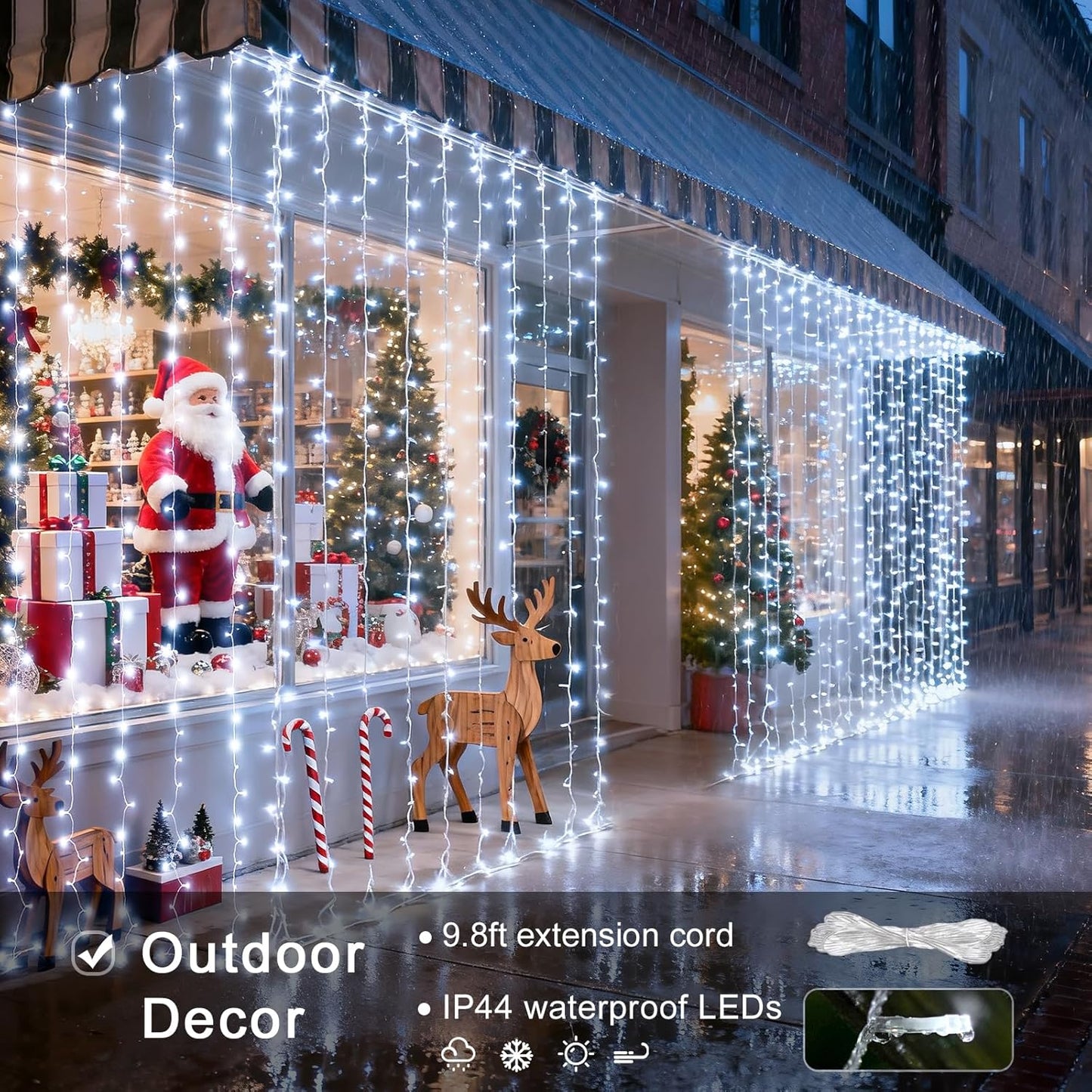 JMEXSUSS 300 LED 9.8x9.8Ft Curtain Lights Indoor with Remote, White Christmas Lights Plug in, 8 Modes White String Lights for Bedroom Wall Wedding Reception Dorm Party Backdrop Window Outdoor Decor