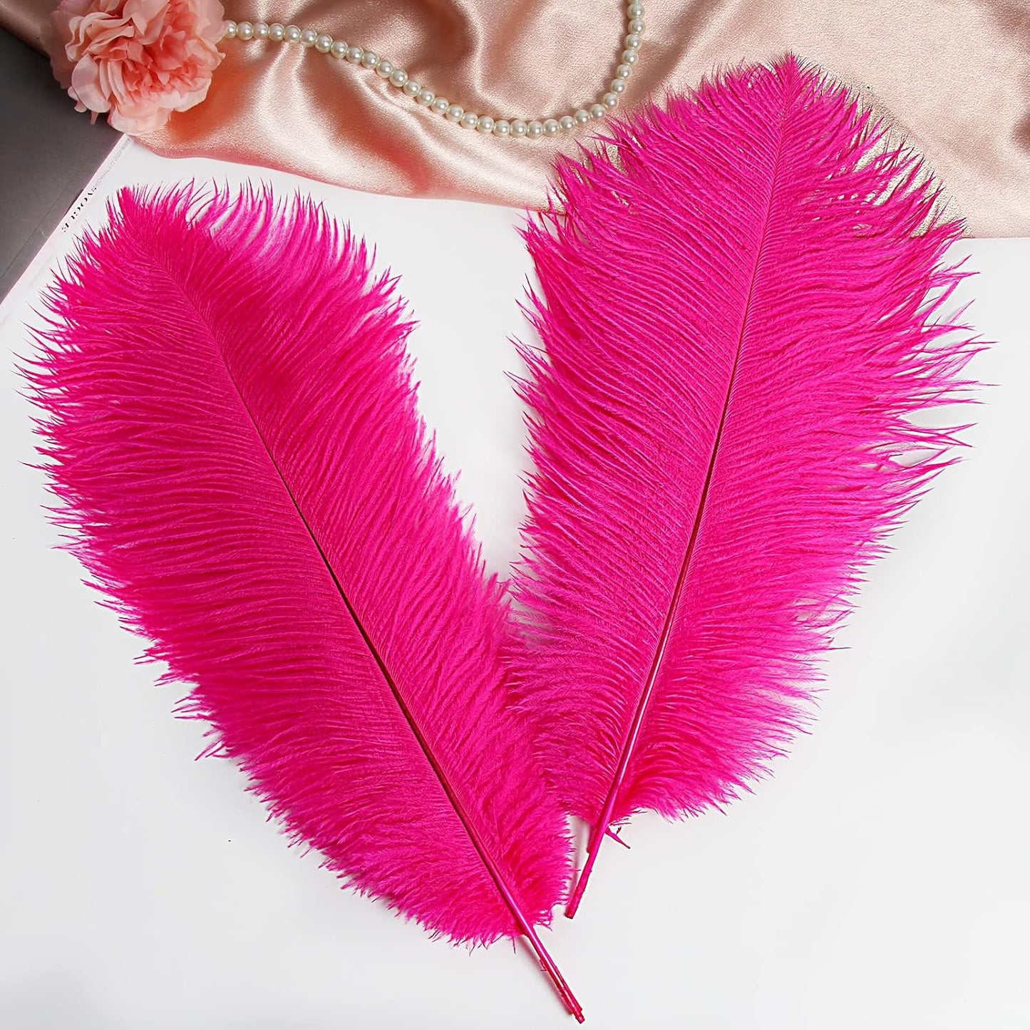 THARAHT 12pcs Hot Pink Ostrich Feathers Natural Bulk 14-16Inch 35cm-40cm for Wedding Party Centerpieces Easter Gatsby and Home Decorate Ostrich Feathers