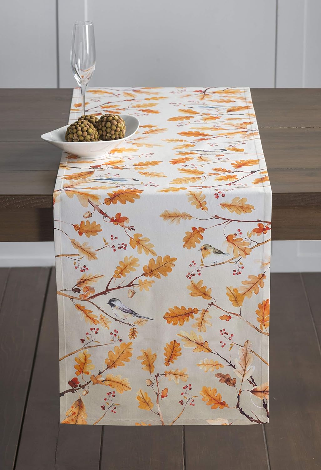 Maison d' Hermine Table Runner 100% Cotton Single Layer Table Runners 60 inches Long for Thanksgiving Christmas Decorations Home Kitchen Dining Party Wedding (Oak Leaves, 14.5" x 60")
