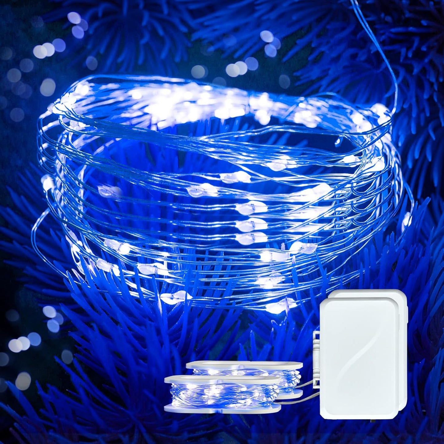 2 Pack 16Ft 50 LED Blue Fairy Lights Mini String Lights Waterproof for Mason Jars Halloween Christmas Parties Wedding Table Centerpieces Decoration