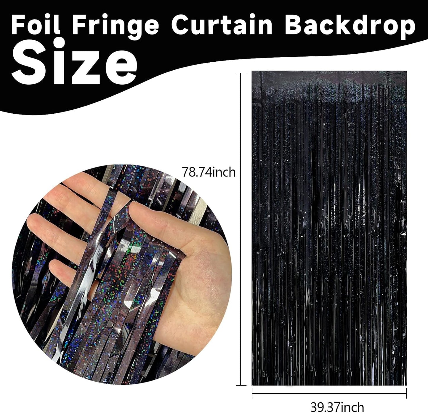 10 Pack Black Streamers Backdrop Tinsel Foil Fringe Curtains Party Decorations Birthday Wednesday Graduation Wizard Party Decorations for Men