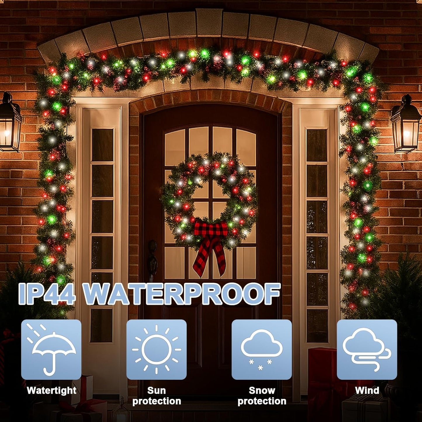 LAMPHOME 66ft Christmas Decorative Mini Lights, 200 LED Transparent Wire Fairy Starry String Lights Plug in, 16 Lighting Modes for Outdoor Xmas Tree Wedding Party Decoration (Red Green White)