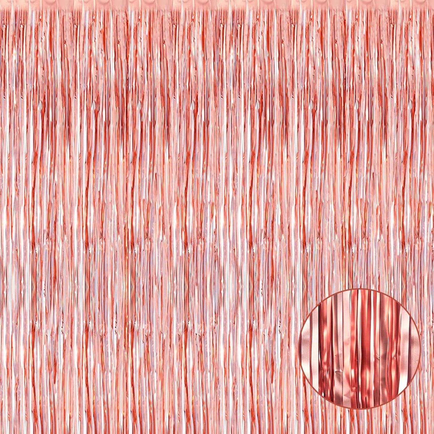 4 Pack Rose Gold Foil Fringe Curtain Backdrop, 3.28Ft x 8.2Ft Metallic Tinsel Foil Fringe Streamers Curtains for Party,
