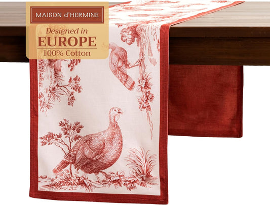 Maison d' Hermine Table Runner 100% Cotton Double Layer Table Runners 72 inches Long for Thanksgiving Christmas Decorations Home Kitchen Dining Party Wedding (Holy Jouy - Red, 14.5" x 72")