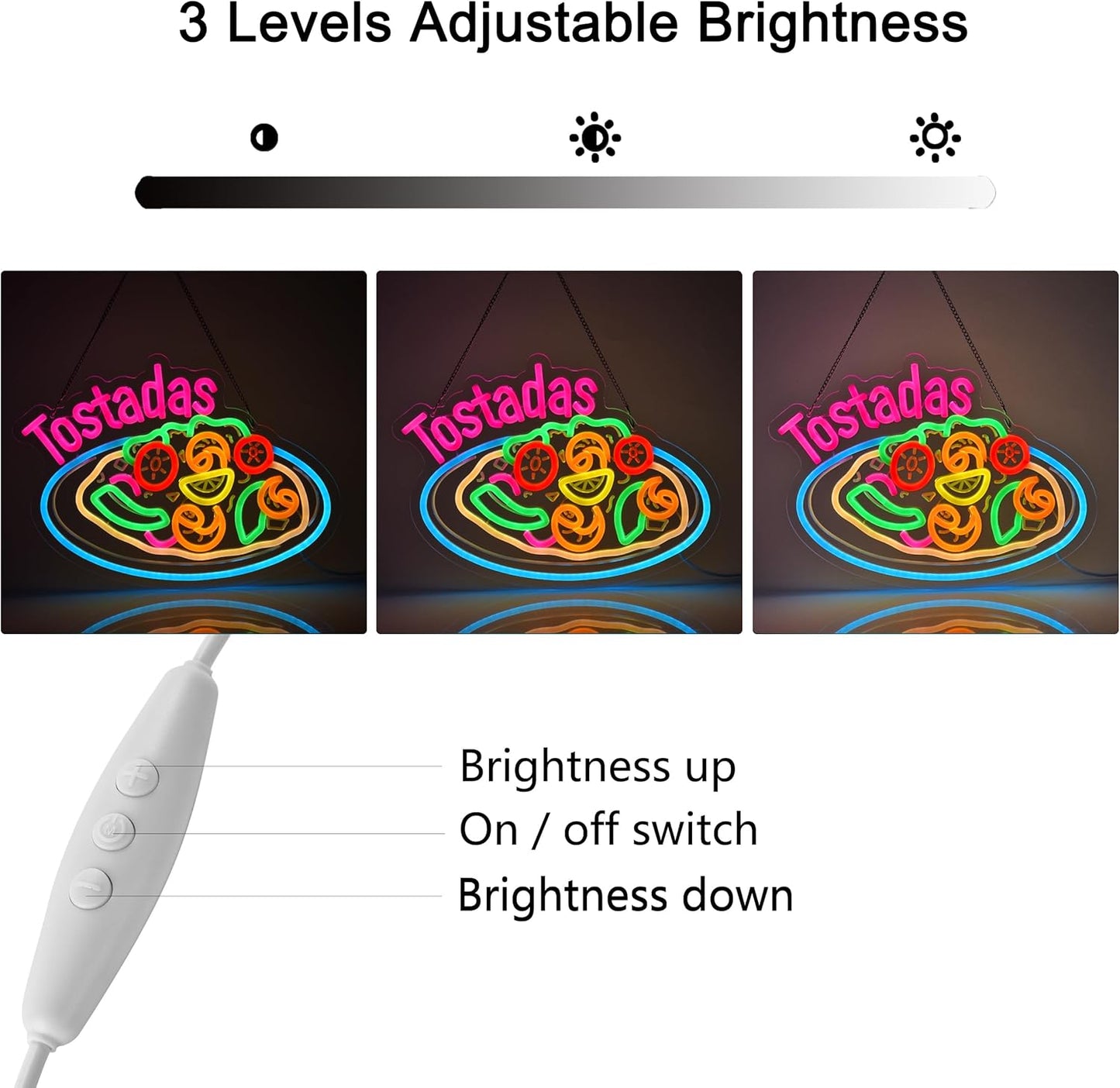 CNBEYOUNG Tostadas Neon Sign, Neon Lights Hanging Wall Art Decoration for Mexican Restaurant Diner Cafés Kitchen Celebration Home Decor, USB Powered Ultra Bright Dimmable,14.96×11.02inches