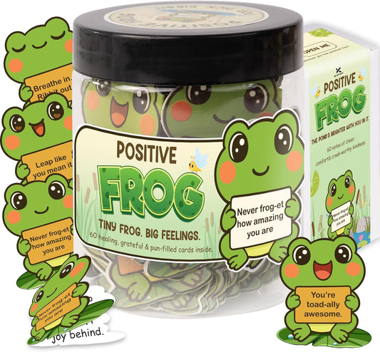 Positive Frog Jar – Thank You Gifts for Women, Men, Coworkers – Emotional Support Jar with 60 Notes – Appreciation Gifts for Coworkers, Teacher, Nurse, Retirement Gift for Men, Women, Frog Gift