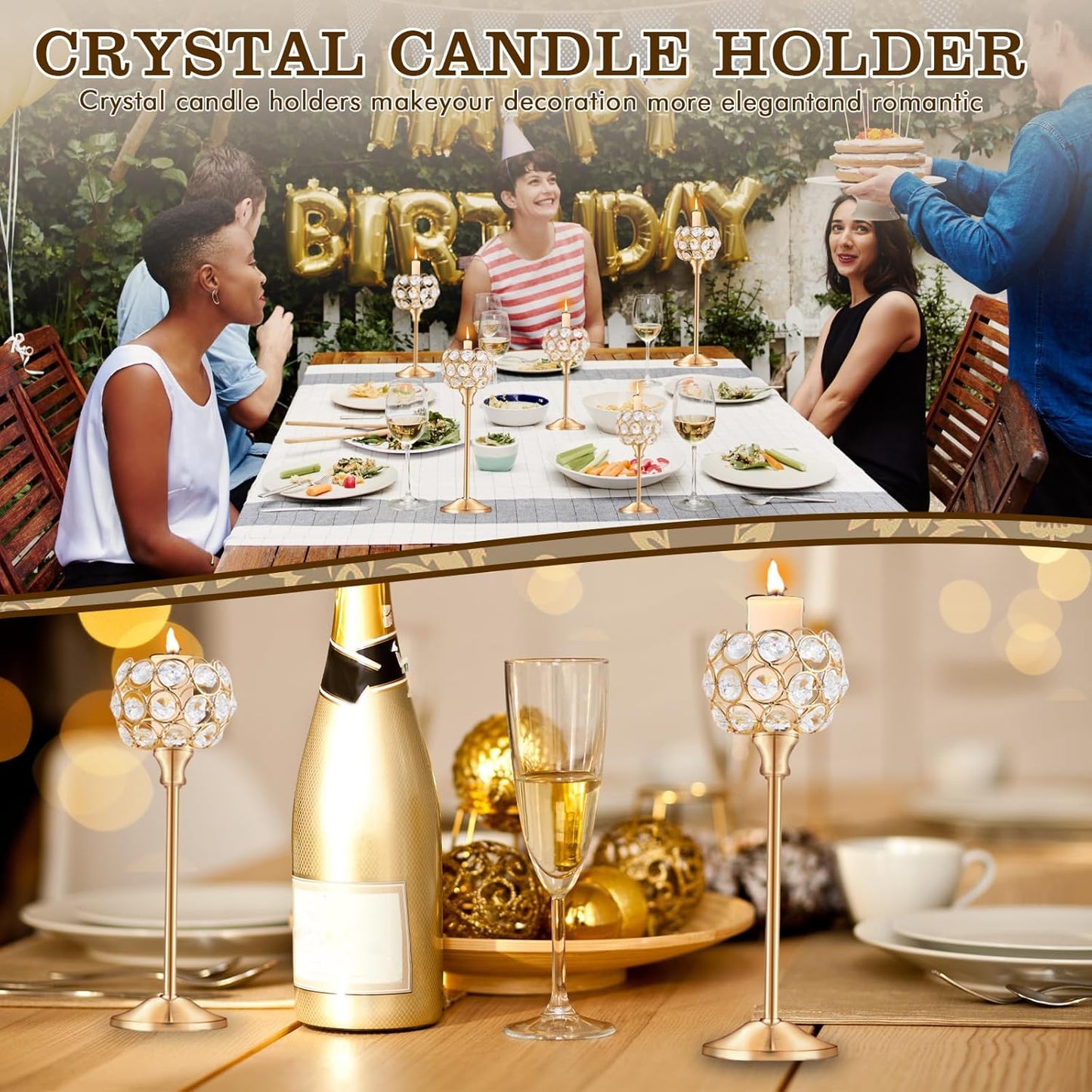 Crystal Candle Holders Set of 16 for Wedding Centerpieces Gold Or Silver Candle Holders Bulk Decorative Tealight Candle Holder for Wedding, Party,Table Centerpieces Decoration (Golden, 2 Sets(6 Pcs))