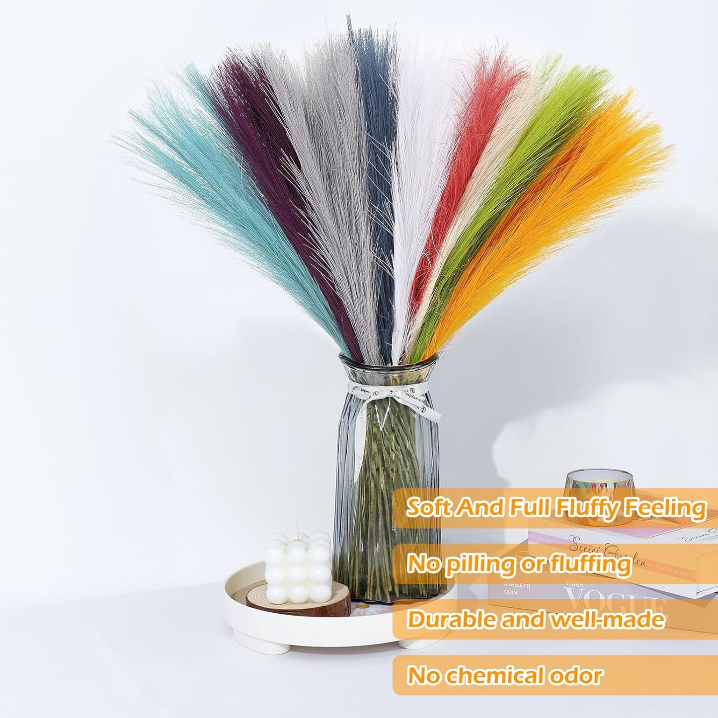 90 Pcs Rainbow Pampas Grass Decor 21.7 Inch Faux Pampas Grass Bulk Artificial Dried Flowers Small Vase Filler Pompas Grass.