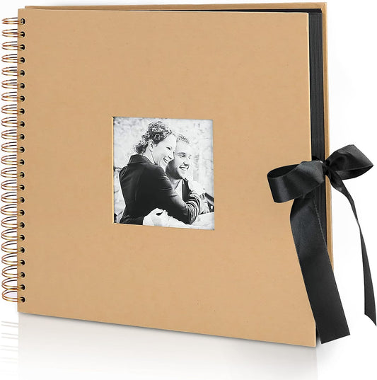 INNOCHEER Photo Album - Self Adhesive 80 Black Pages, Large Scrapbook Wedding Guest Book for DIY Anniversary Travel Memory Scrapbooking (Brown 12 x 12)