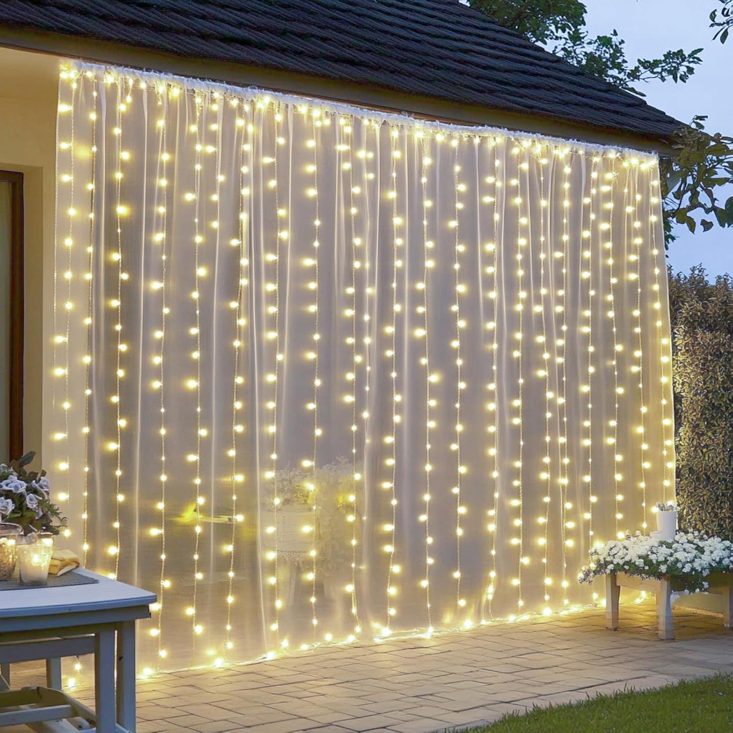 Fairy Curtain Lights, 300 LED Upgraded Tangle-Free Hanging Lights with Remote, USB Plug in String Lights for Bedroom Wall Window Wedding Party Xmas Home Décor - 9.8 x 9.8 Ft, Warm White