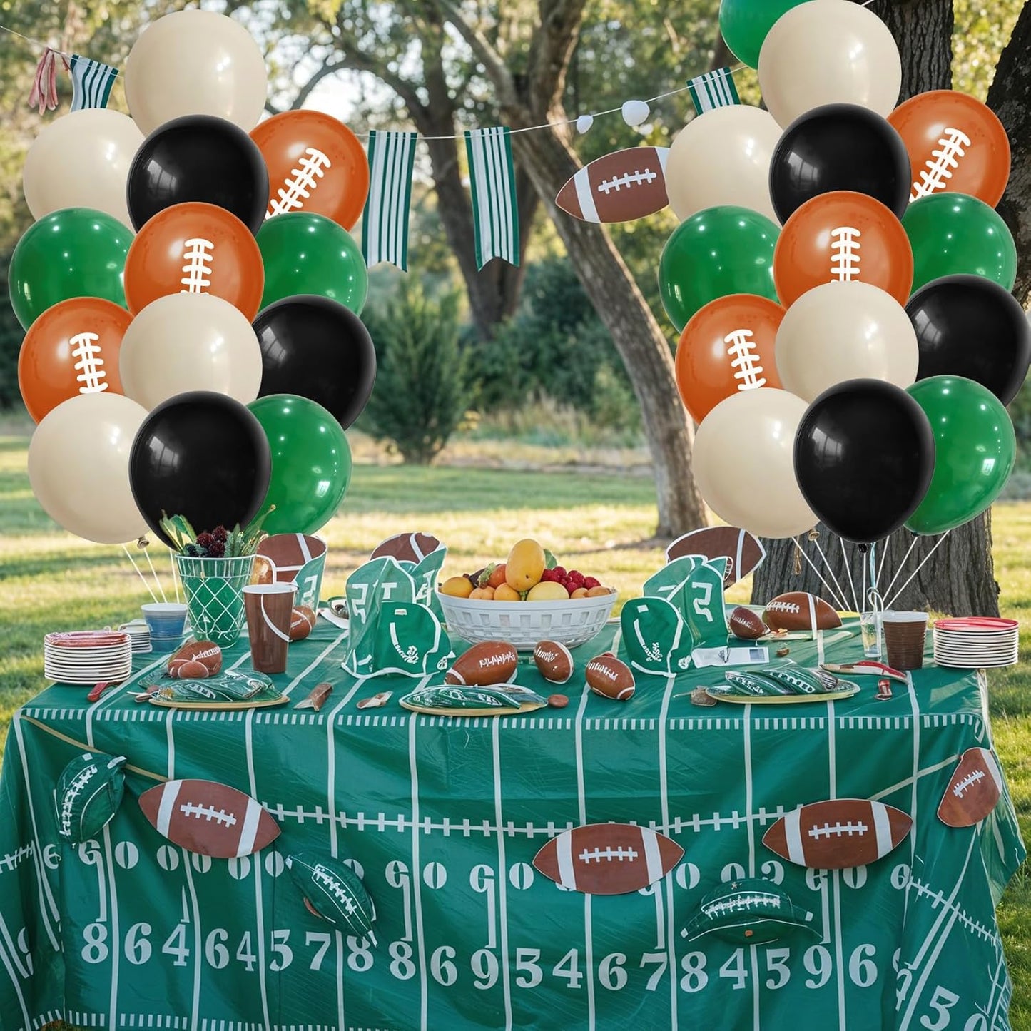 Football Balloons, 12 Inch Dark Green Black White Sand with Brown Printed Sports Latex Balloon for Kids Boys Game Football Sport Themed Birthday Party Decor Baby Shower Decorations Supplies