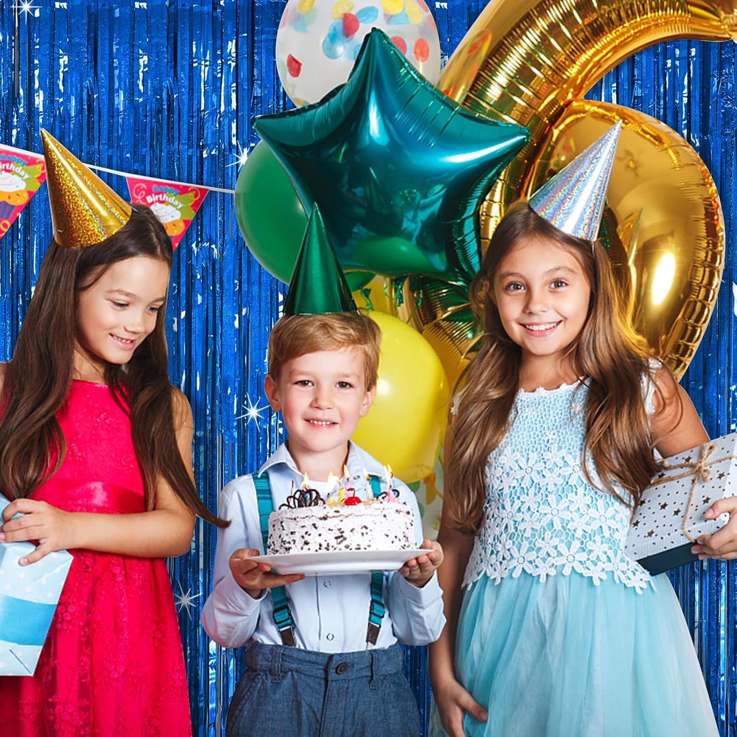 Tinsel Curtain Party Backdrop Blue Birthday Decorations 10 Packs Glitter Foil Fringe Curtain Party Decor Streamers Photo Booth for Birthday Christmas Wedding Halloween Graduation Decorations