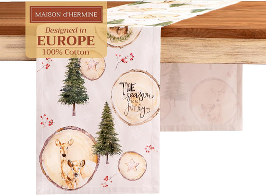Maison d' Hermine Table Runner 100% Cotton Single Layer Table Runners 72 inches Long for Thanksgiving Christmas Decorations Home Kitchen Dining Party Wedding (Mountain Life, 14.5" x 72")