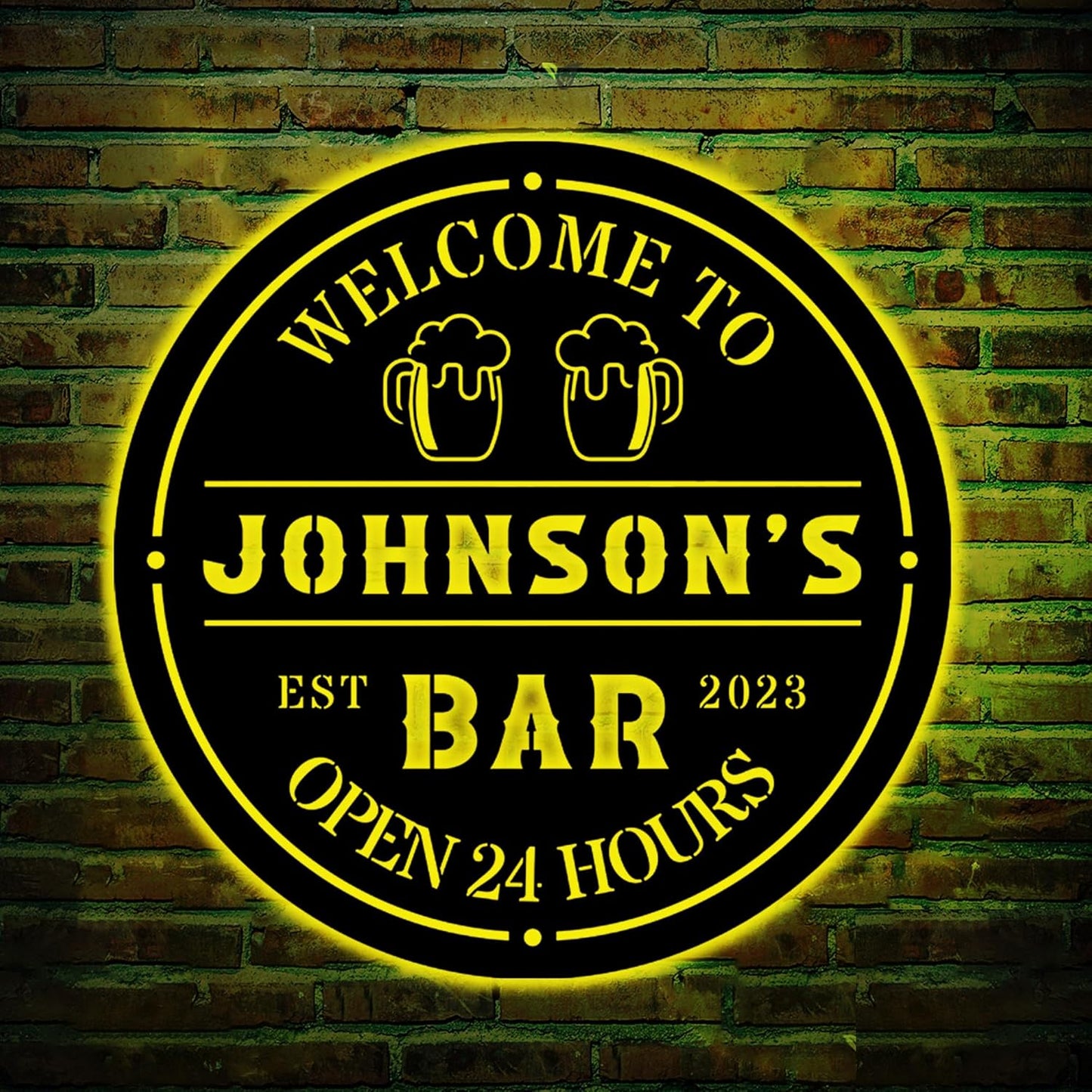 Personalized Bar LED Metal Art Sign Bar Metal Sign Custom Bar Sign Beer Bar Metal Wall Art Beer Mug Cheers Name Sign Bar Pub Decoration