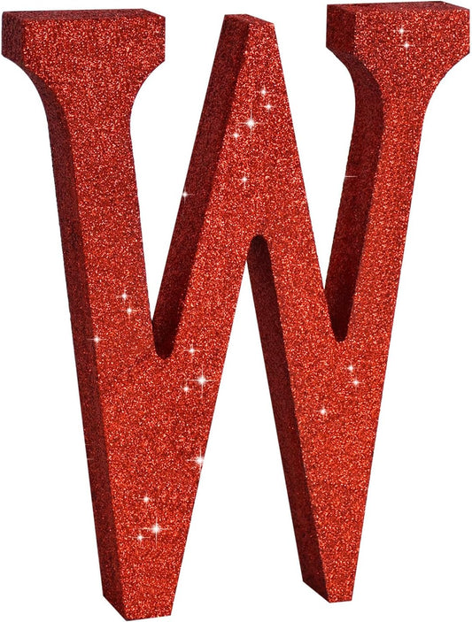 TONIFUL 8 Inch Red Glitter Letter W Table Centerpiece A-Z Red Birthday Party Decorations,Red Alphabet W for Birthday,Chrismas,Graduation,Bridal Shower,Wedding,Anniversary Party Supplies