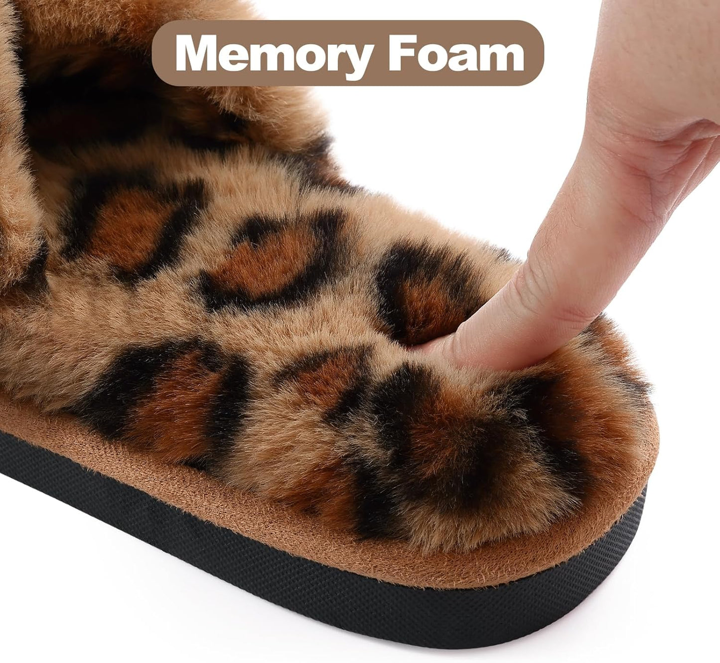 Evshine Women's Fuzzy Slippers Cross Band Memory Foam House Slippers Open Toe