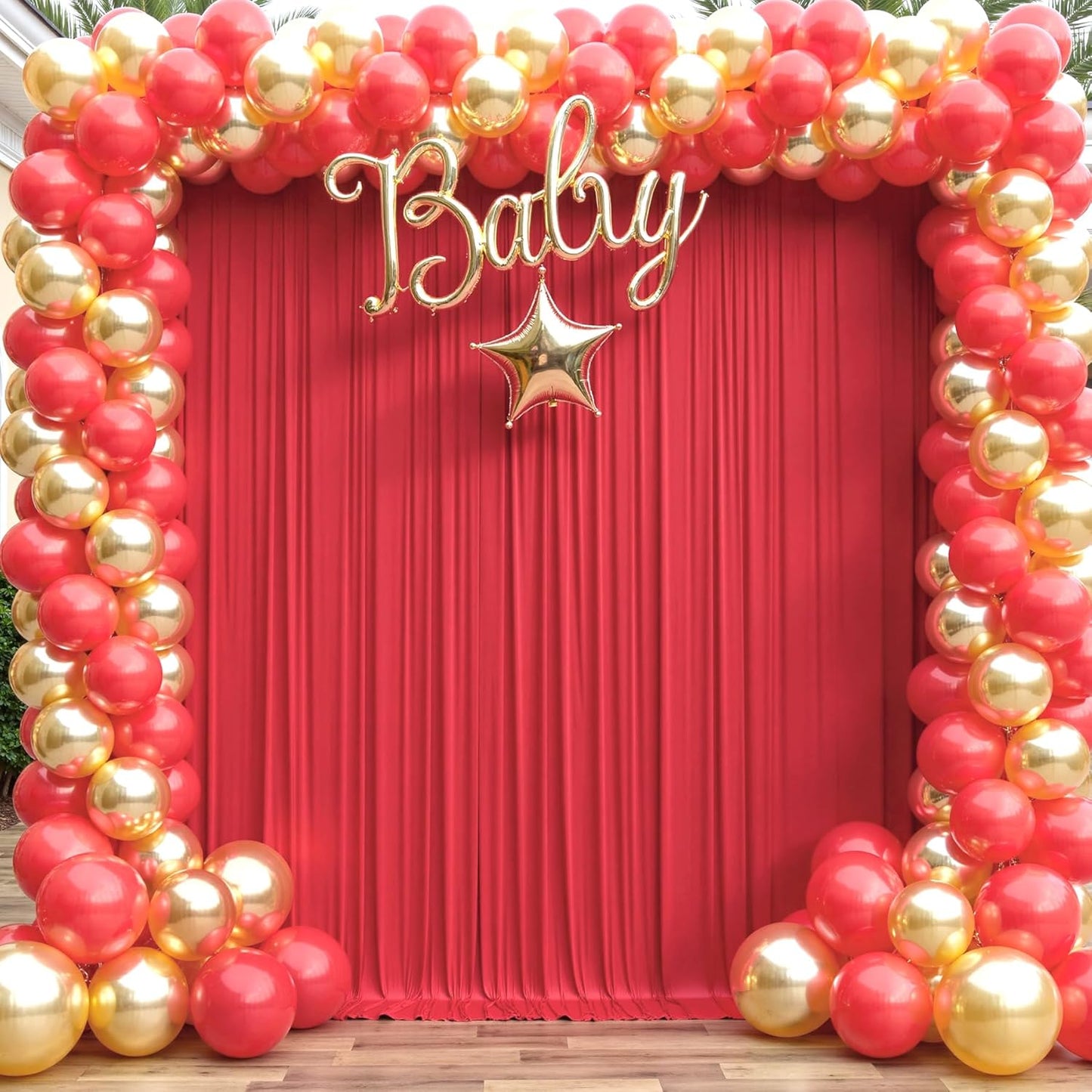 50ft x 15ft Red Wrinkle Free Backdrop Curtains for Parties,Silky Polyester Fabric Wedding Ceiling Drapes, 10 Panels 15ft Photo Back Drop Drapes for Baby Shower Photography Stage Background Cloth