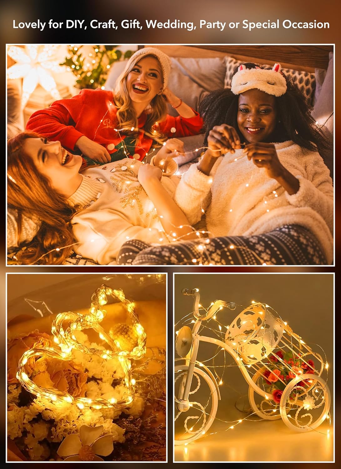 Minetom 12 Pack Fairy Lights Battery Operated -7ft 20 LED Silver Wire String Lights, Waterproof Mini Firefly Lights for DIY, Wedding, Mason Jars, Crafts, Christmas Garlands, Party Decor