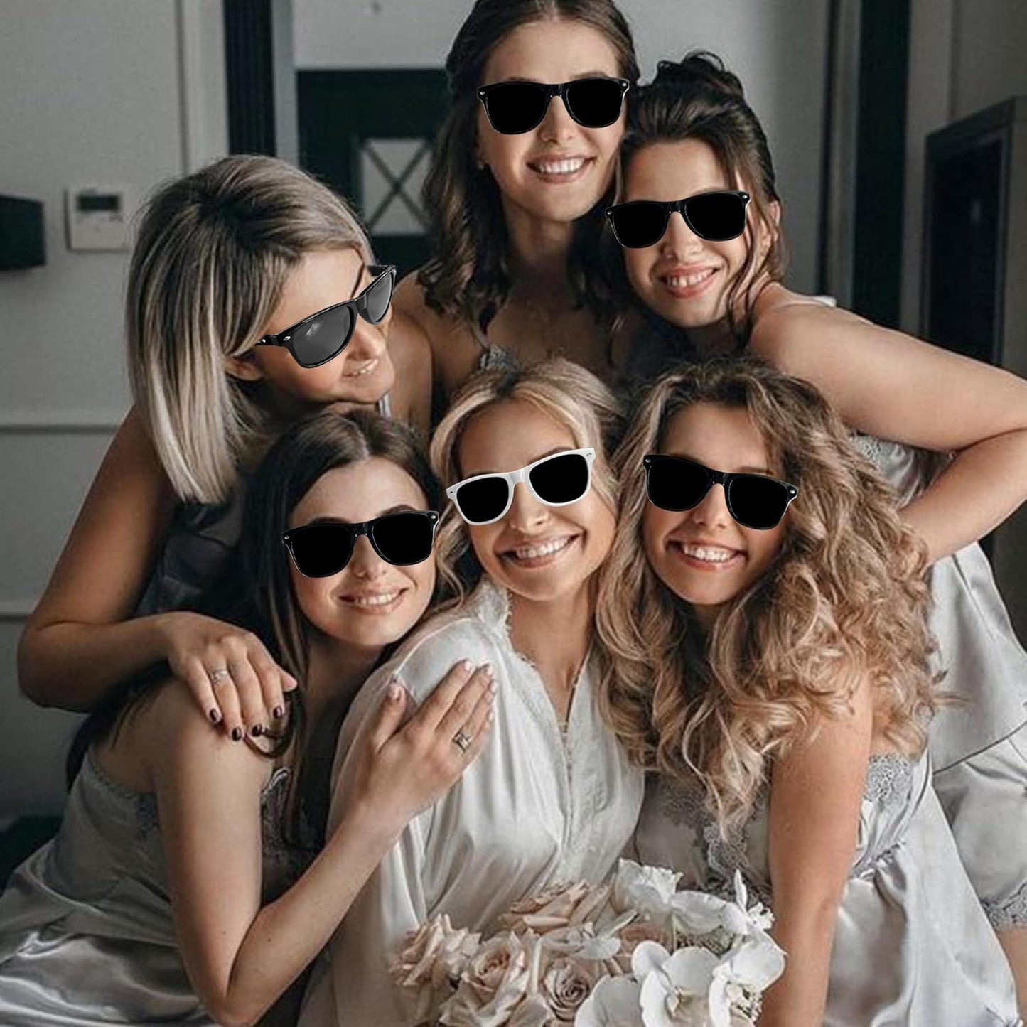 LADY&HOME 10 Pack Bachelorette Party Sunglasses Favors, Bridesmaid and Bride Tribe Sunglasses for Bridal Party, Bridal Shower(Black)