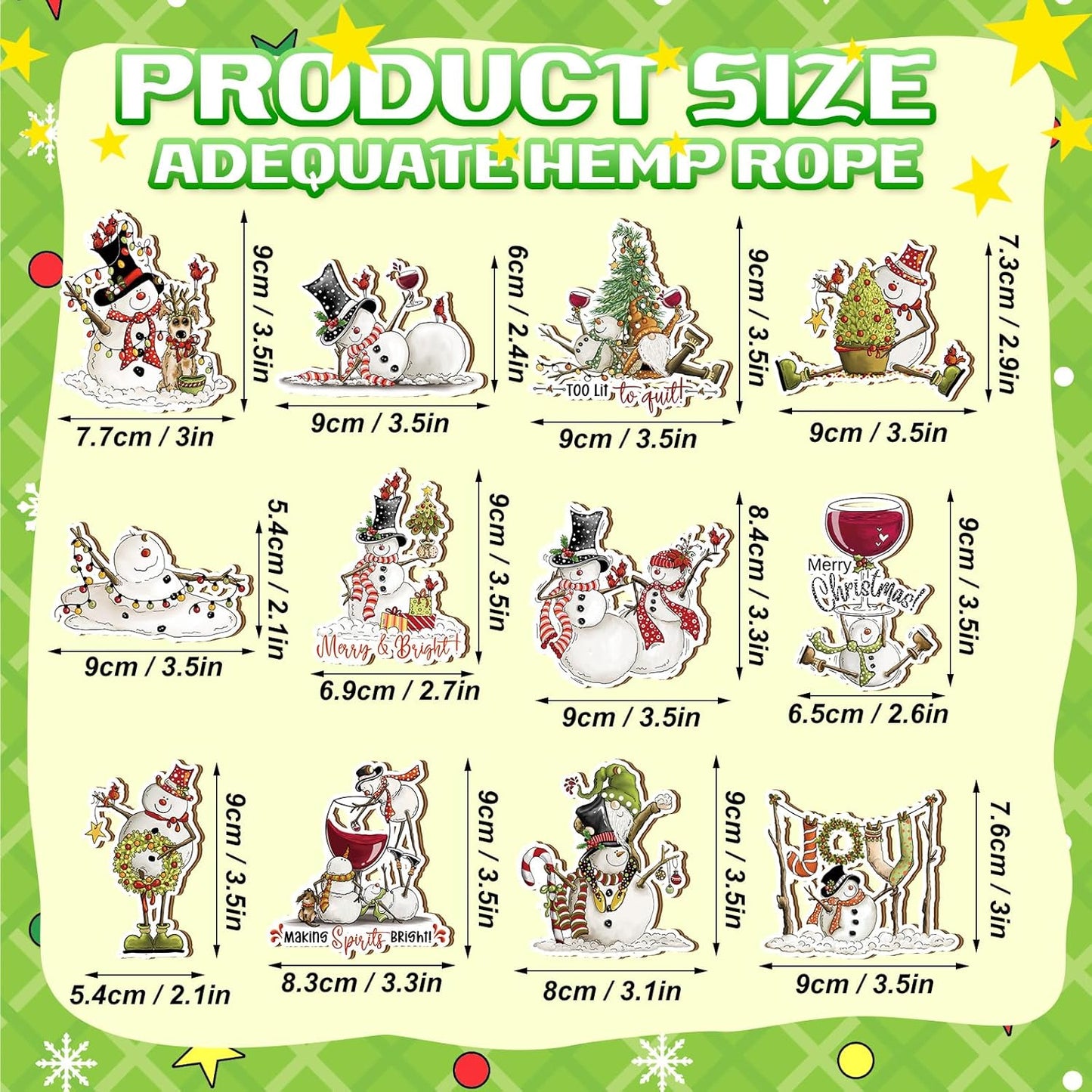 Suzile 36 Pcs Christmas Wooden Ornaments Cute Snowman Christmas Decoration Snowman Ornaments for Tree Winter Hanging Crafts Winter Tree Home Decor for Xmas Holiday Party