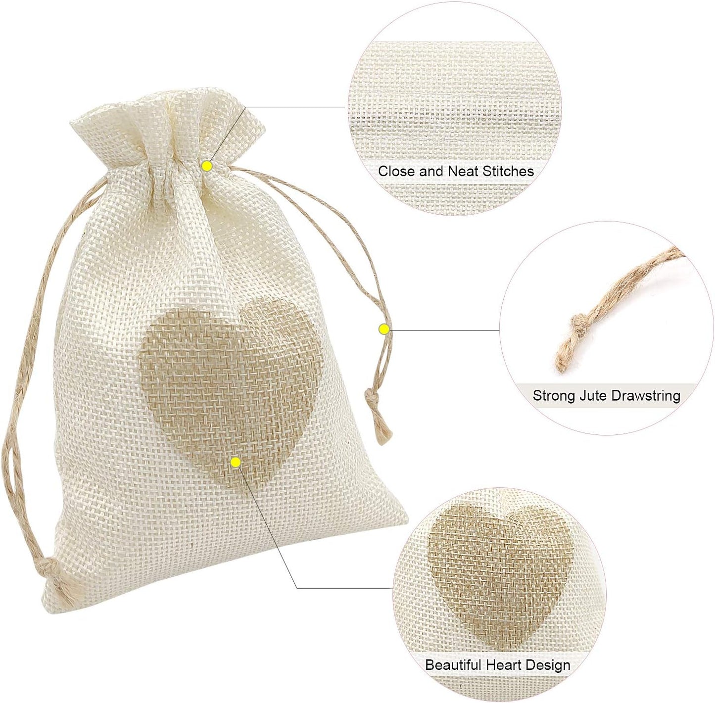 SumDirect Heart Burlap Bags with Drawstring - 36Pcs 4x6 Inch Beige Small Linen Gift Pouch for Wedding，Baby shower Favor Gift Bags