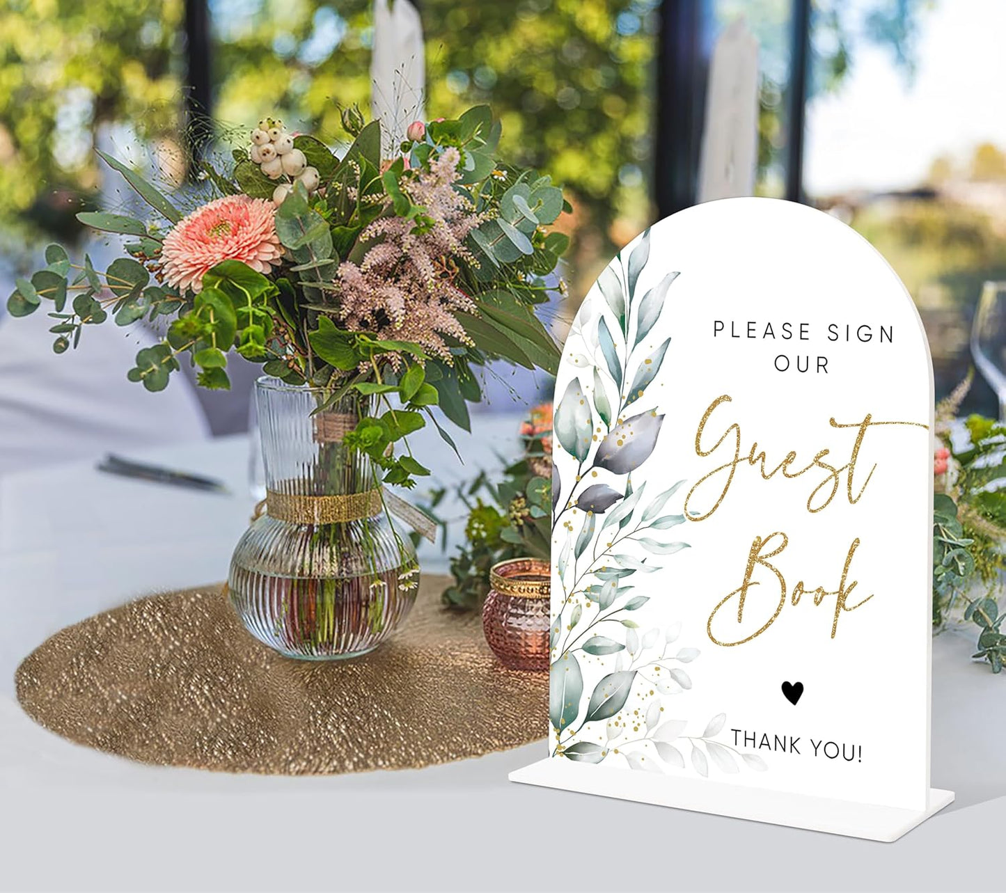 Acrylic Wedding Signs, Greenery Theme Please Sign Our Guestbook, Wedding Reception Signage, Bridal Shower Table Decor with Stand, Engagement, Anniversary, Newlywed Events and Parties Supplies, 19