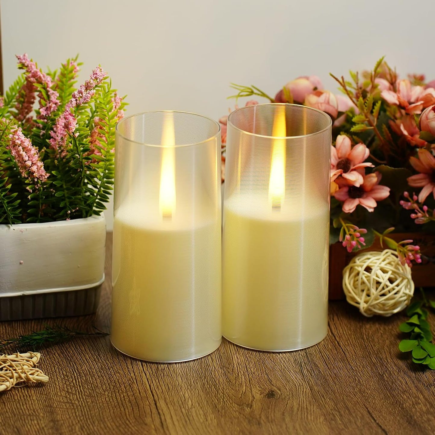 Flameless LED Candles, Upgraded Realistic Flickering Pillar Battery Operated Candles with Remote Timer, Acrylic Electric Set of 2 for Romantic Ambiance and Home Decoration（Ivory）