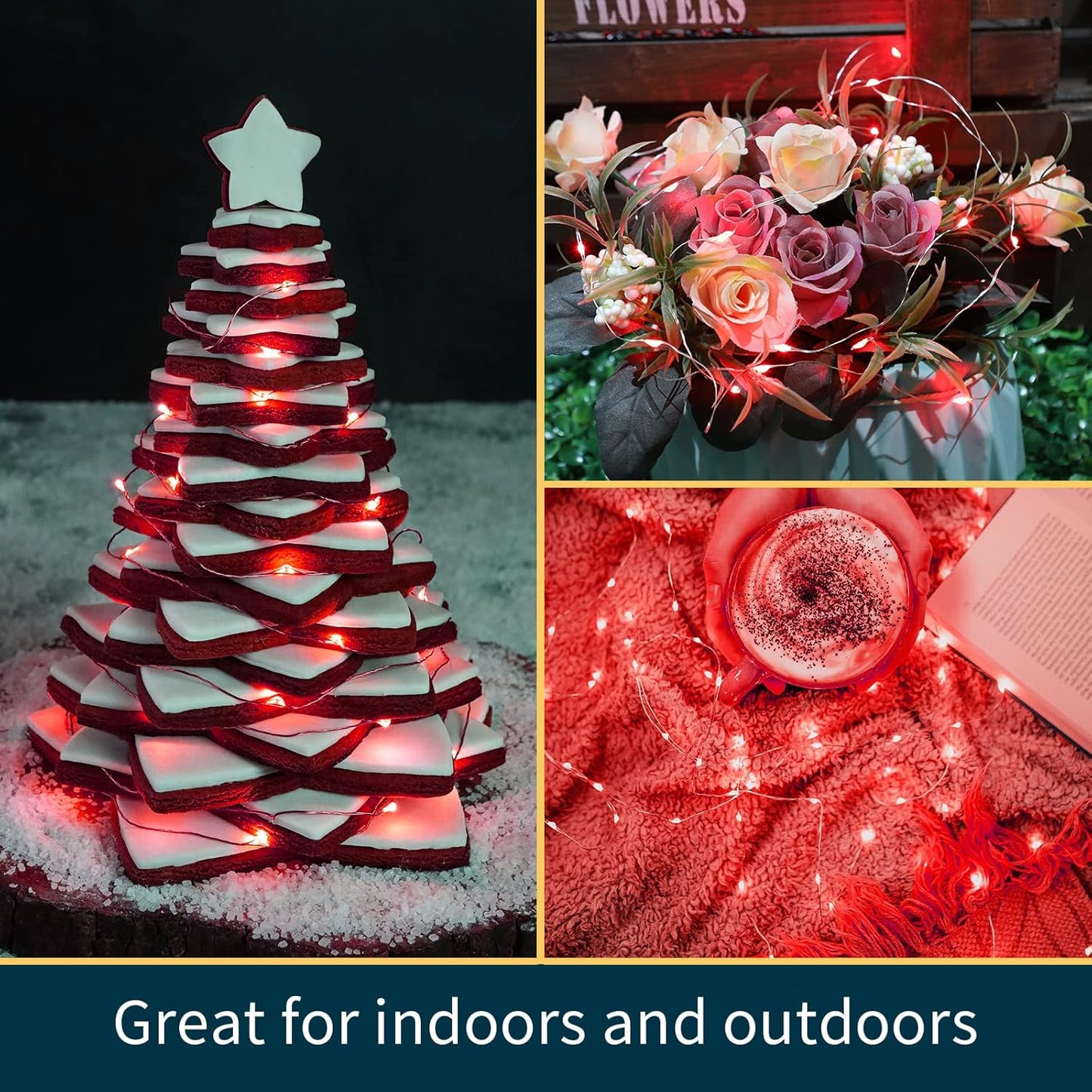 LAMPHOME 20 Pack Fairy Lights Battery Operated String Lights, 20 LED on 6.6FT Silvery Copper Wire, Firefly Fairy String Lights for Wedding Party Mason Jar Christmas Decorations Bedroom Decor(Red)