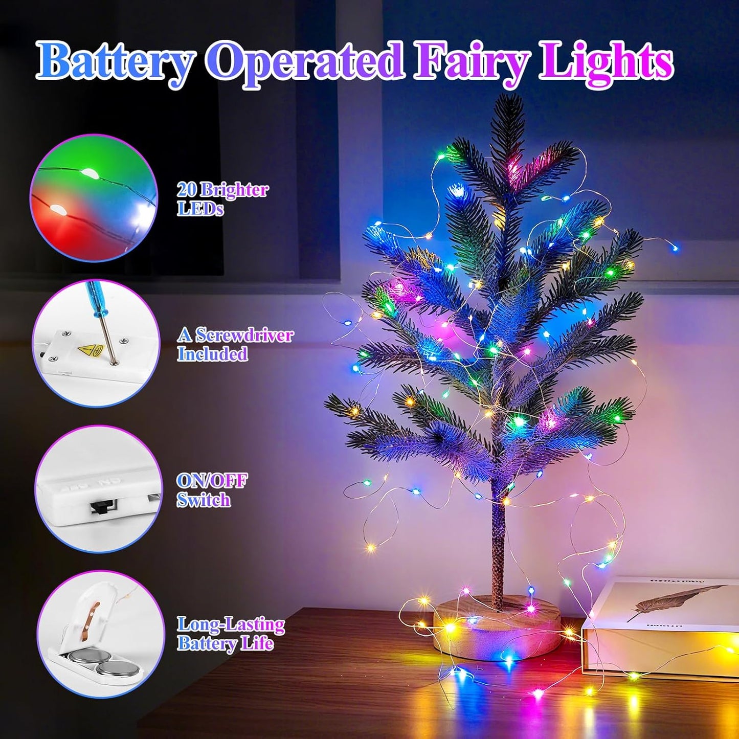 Lakumu 12 Pack Multi-Color Fairy Lights Battery Operated, 7ft 20 LED Waterproof Micro Firefly Lights for DIY Craft, Wedding Table Centerpieces, Christmas Decor, Bedroom
