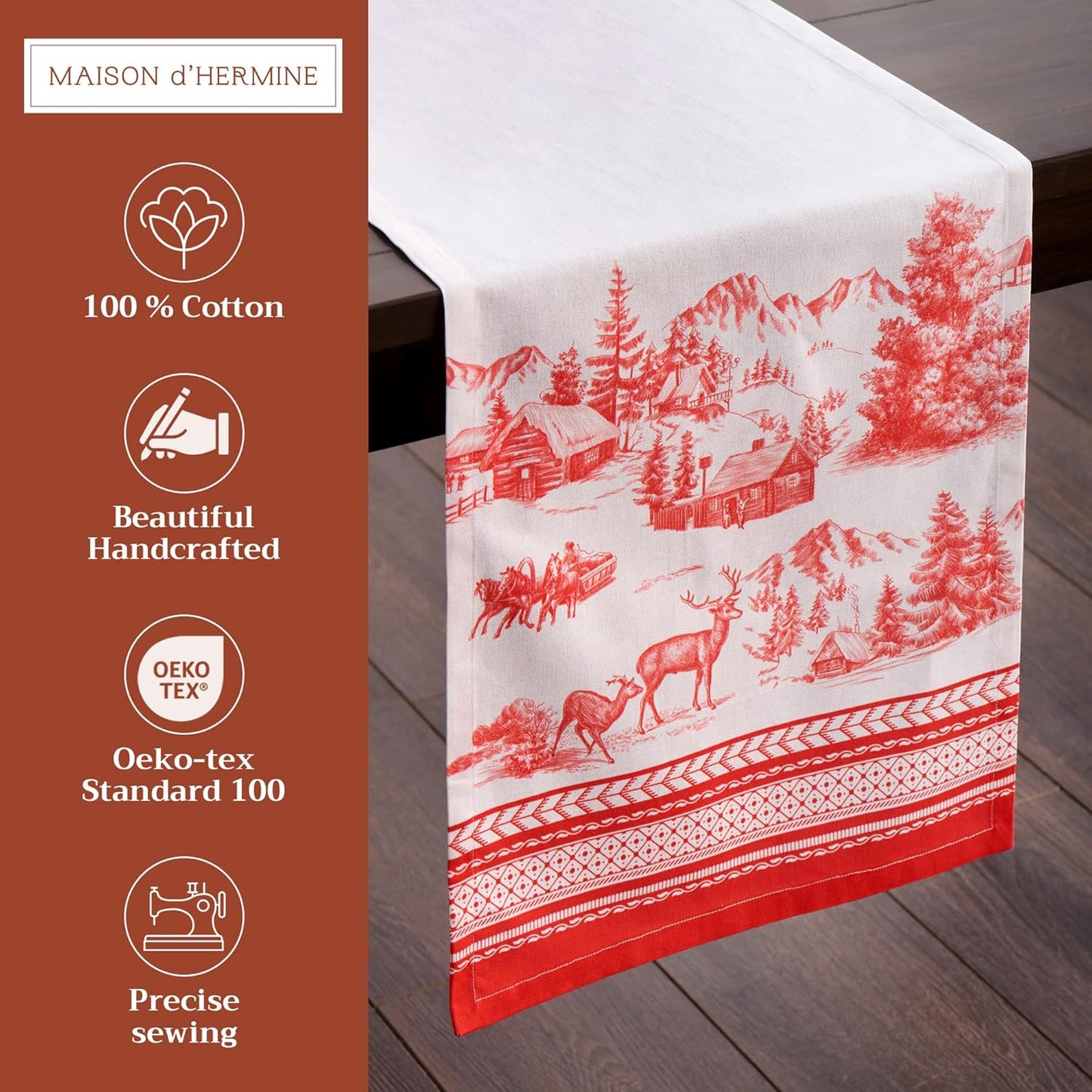 Maison d' Hermine Table Runner 100% Cotton Single Layer Table Runners 108 inches Long for Thanksgiving Christmas Decorations Home Kitchen Dining Party Wedding (Winter Jouy, 14.5" x 108")