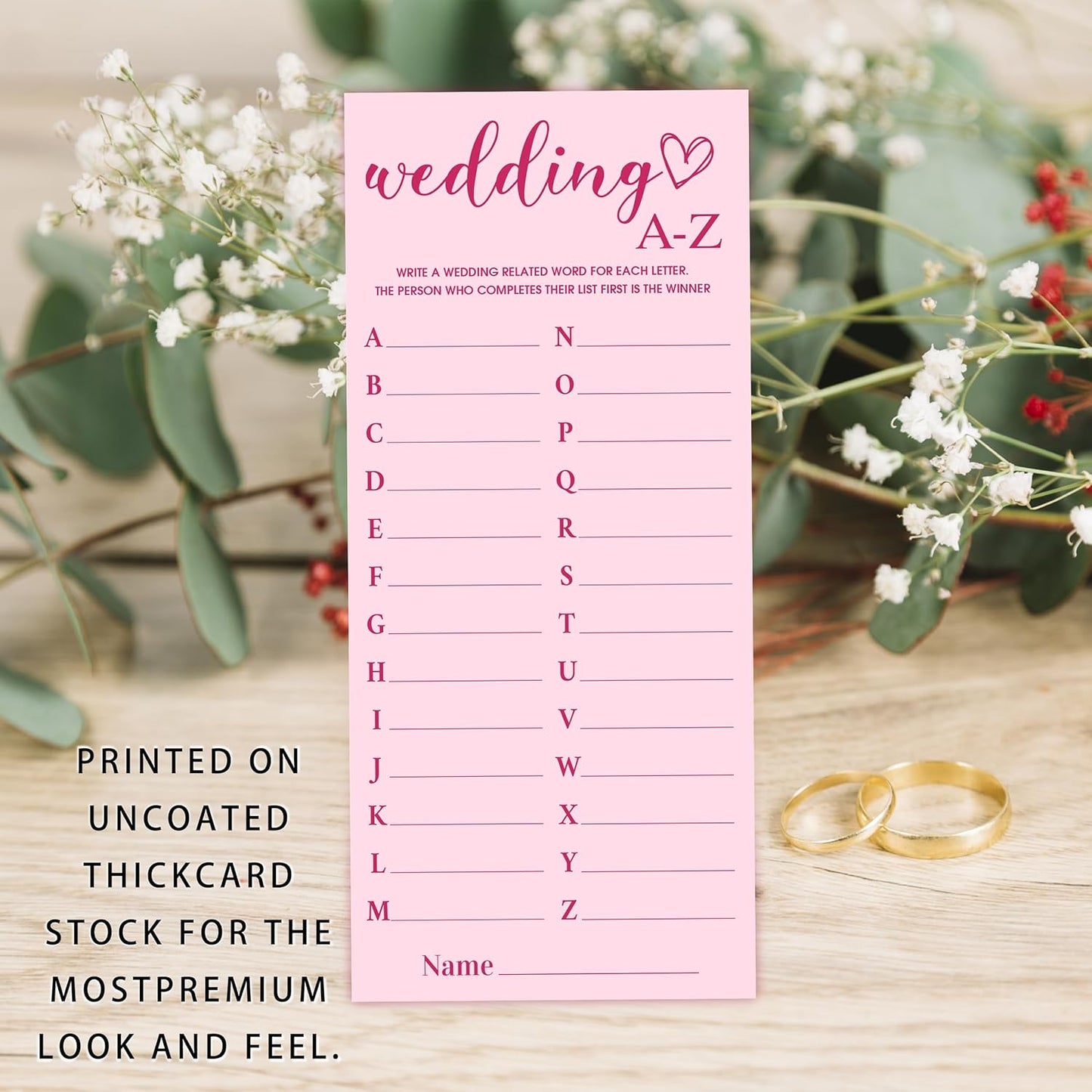 4x9 Inch Wedding Party Games, Bridal Shower Cards, 25 Pink Bridal Shower Games for Wedding Reception, Bachelorette, Engagement Party, Minimalist Guest Interaction Activity Cards-A11