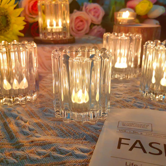 GOLDEAL 12Pcs Clear Glass Votive Candle Holders Tealight Holders Decorative, Tea Candle Holders Bulk,Candlestick for Wedding, Party,Dinner, Home Table Decor.