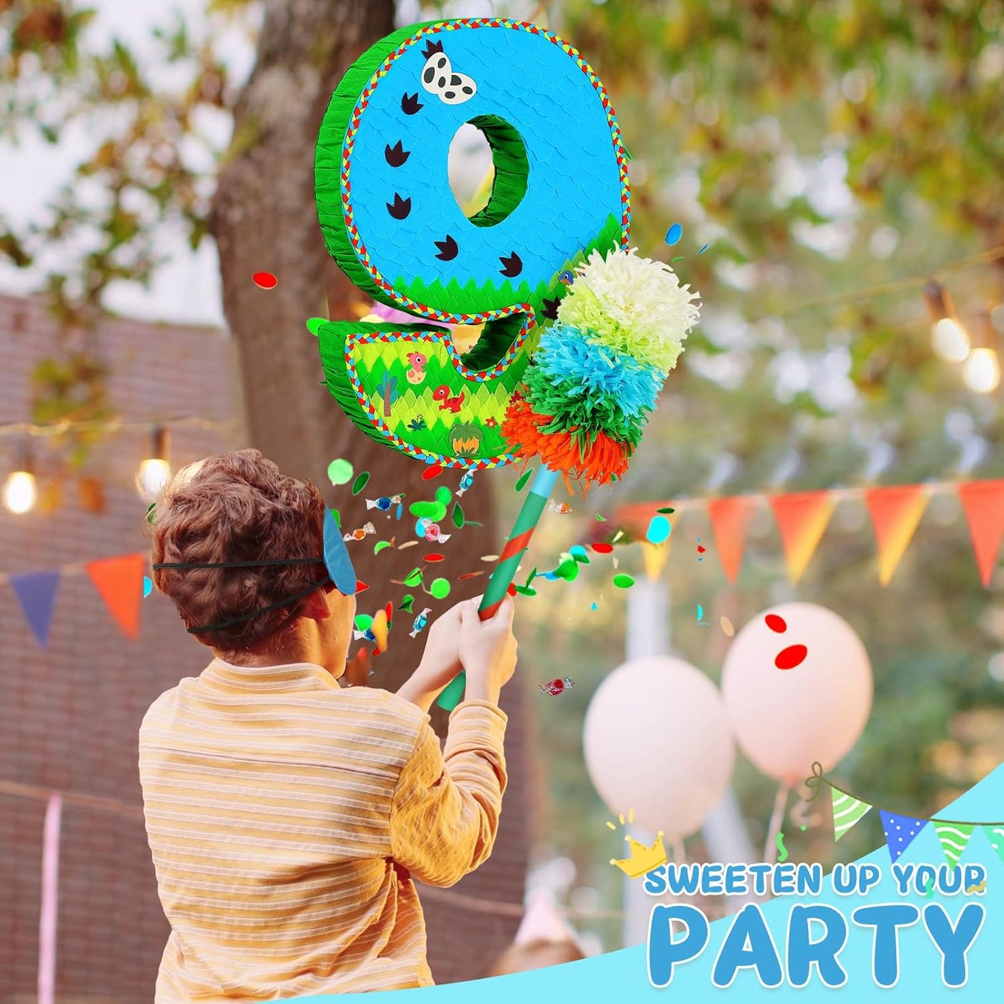 Number 9 Pinata for Birthday Party Decorations, Jungle Dinosaur Piñata Games Toy (9th)