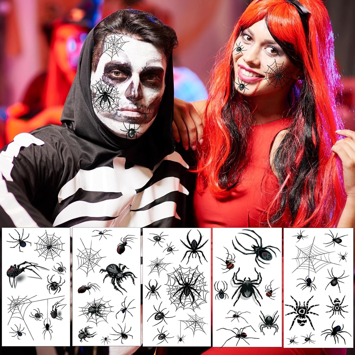 80+ PCS Halloween Spider Web Temporary Tattoos Halloween Makeup Kit for Women Adults, Halloween Face Tattoos Realistic 3D Spider Web Fake Tattoos for Kids Halloween Temporary Tattoos