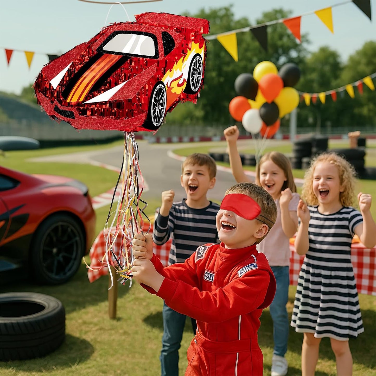 WERNNSAI Race Car Piñata - Race Car Birthday Decorations Truck Car Pinata Bundle with Blindfold and Bat Monster Truck Party Favors for Kids Boys Exciting Party Games Supplies