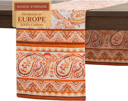 Maison d' Hermine Table Runner 100% Cotton Double Layer Table Runners 108 inches Long for Thanksgiving Christmas Decorations Home Kitchen Dining Party Wedding (Palatial Paisley, 14.5" x 108")