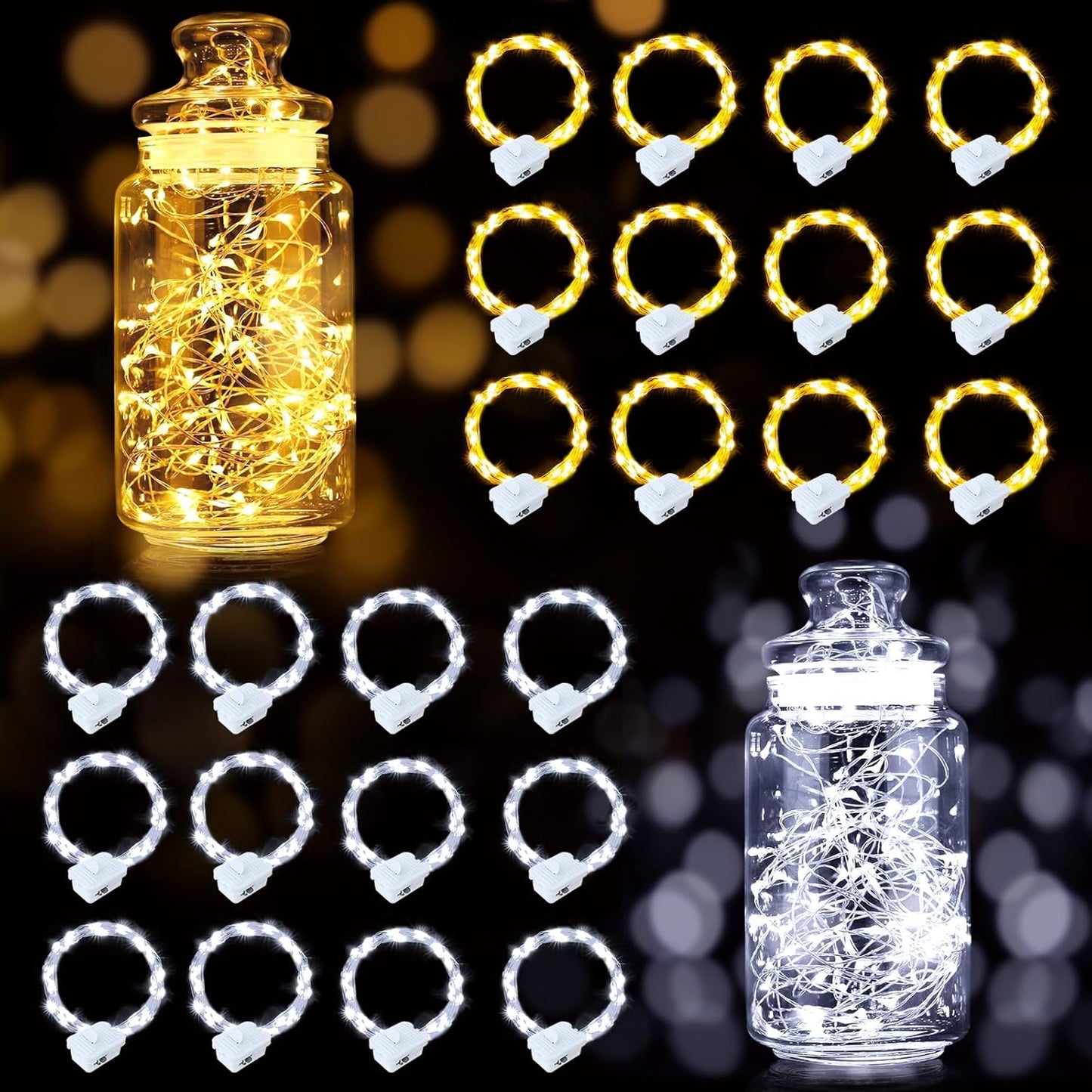 pozzolanas 24 Pack 7ft Waterproof LED Fairy Lights - Battery Operated String Lights with 20 LEDs for Home, Mason Jar, Party, Wedding, Halloween, Christmas Decorations (12 White & 12 Warm White)