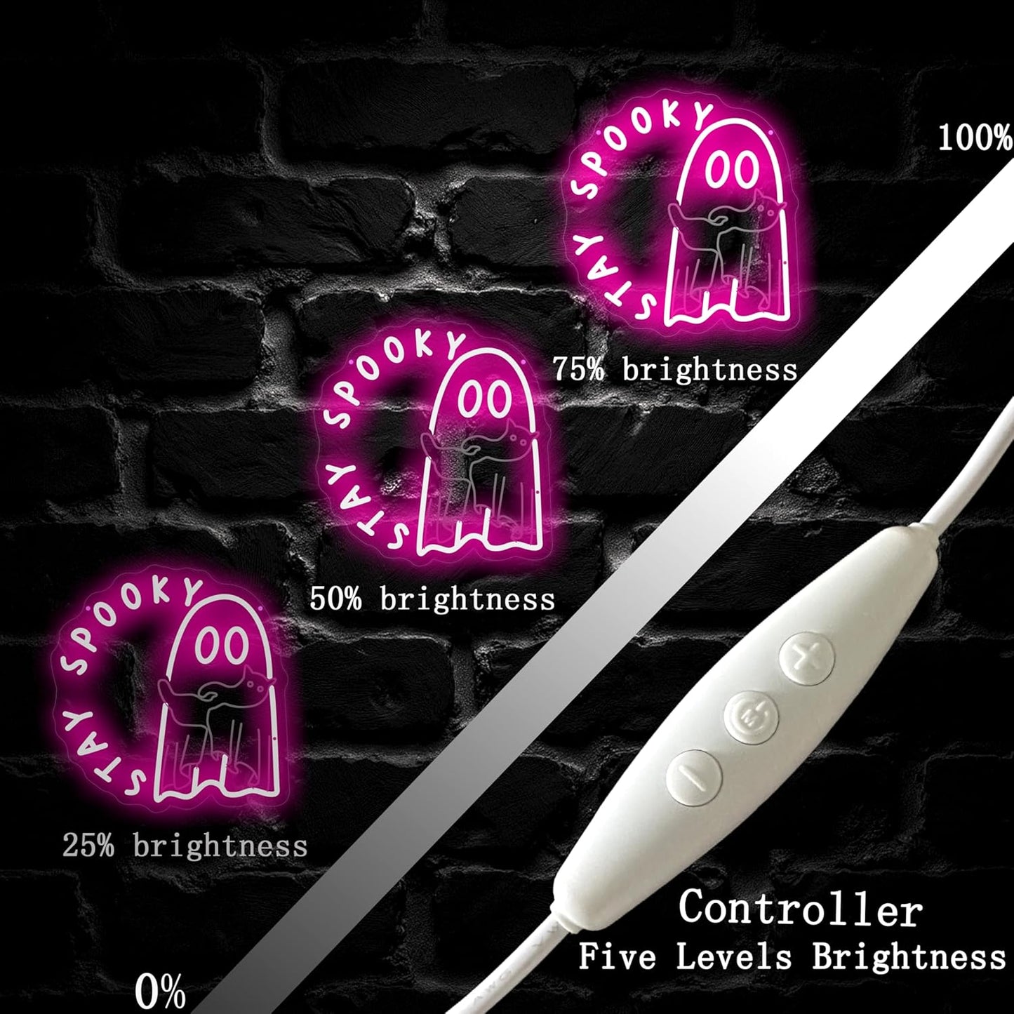 Halloween Ghost holding a cat Stay Spooky Neon Sign, Funny Halloween Party Wall Decor, Spooky Season Room Sign for Boo Wall Decor Neon Light for Bar Man Cave Home Yard Decoration Funny Spooky Vibes-Pink