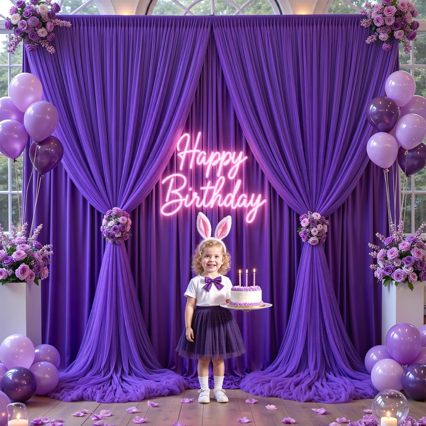 Purple Tulle Backdrop Curtain for Parties Wedding,5ft x 10ft Wrinkle Free Curtain Backdrop,2 Layer Drapes for Backdrop,Polyester Wedding Back Drop for Bridal Shower Birthday Baby Shower Photography