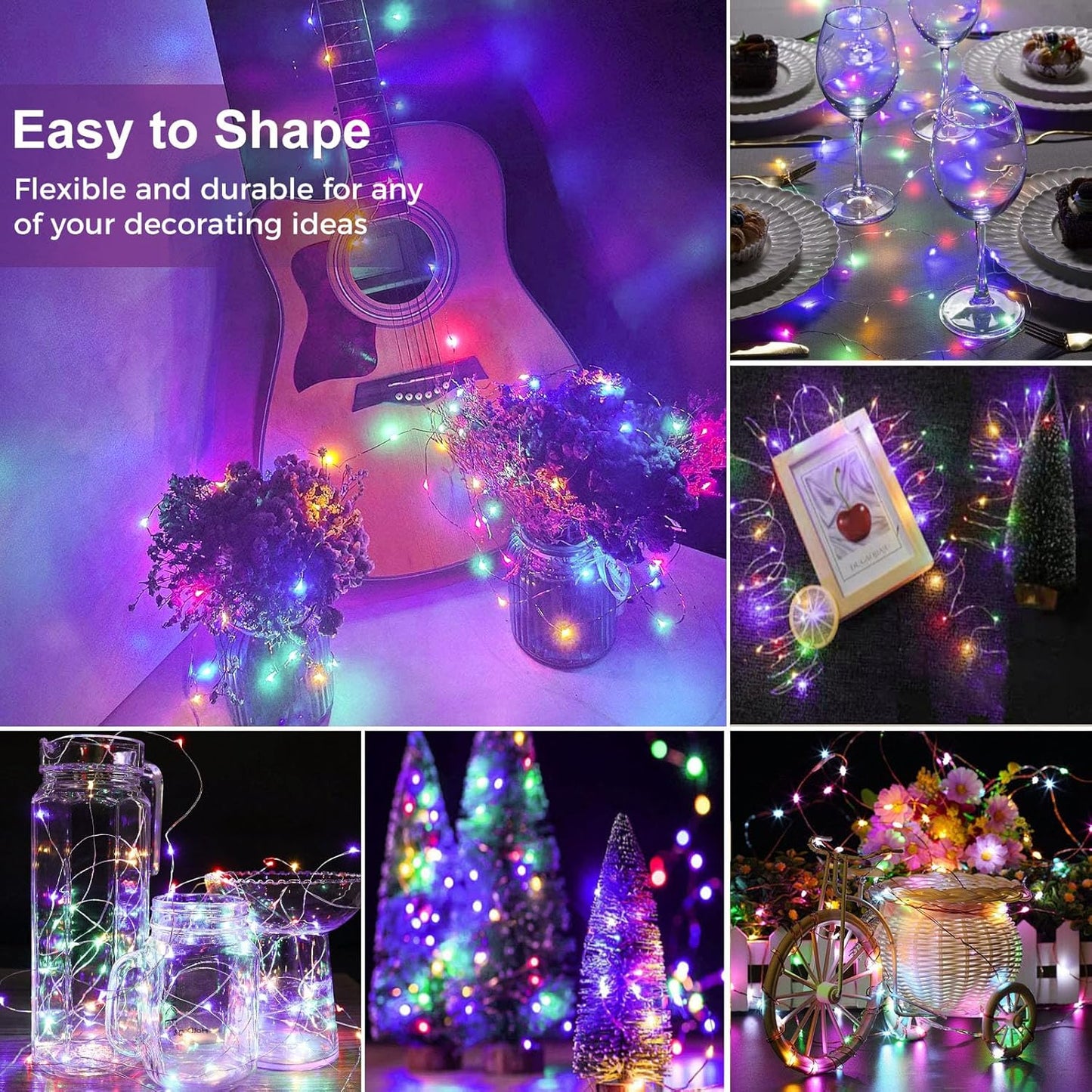 kolpop 6 Pack LED Fairy Lights Battery Operated, Mini Twinkle String Lights Battery Powered Waterproof for Christmas Mason Jars Party,Multicolor