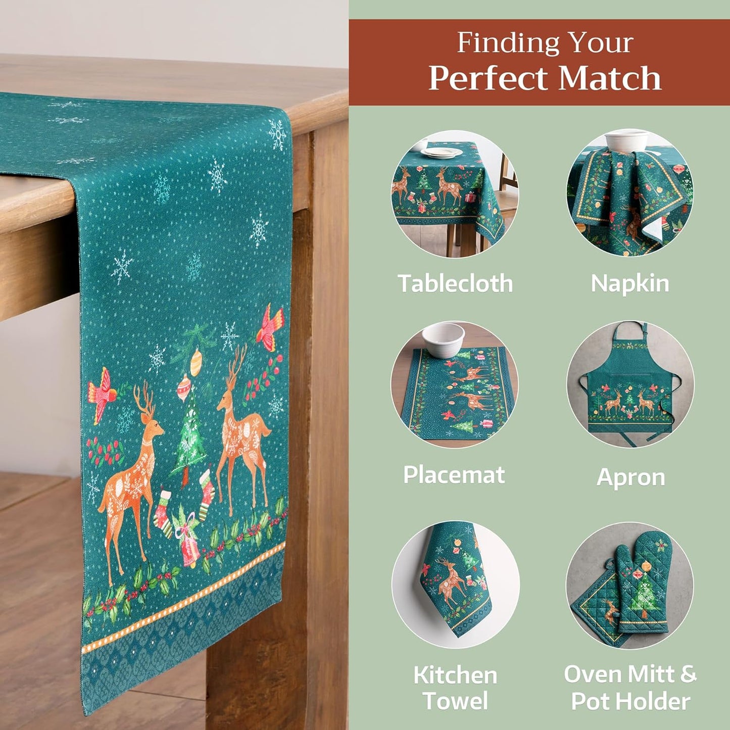 Maison d' Hermine Table Runner 100% Cotton Double Layer Table Runners 108 inches Long for Thanksgiving Christmas Decorations Home Kitchen Dining Party Wedding (Hygge Christmas, 14.5" x 108")